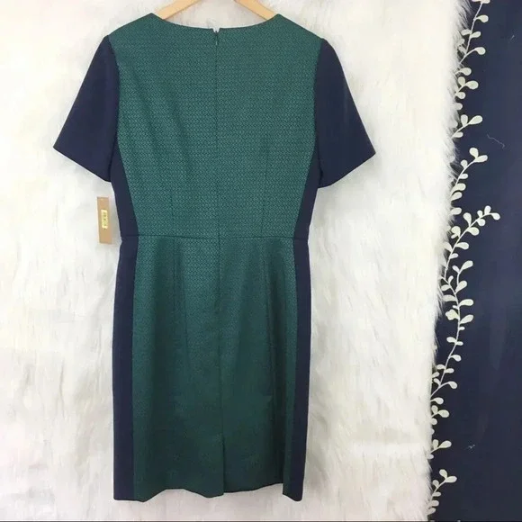 CREMIEUX NWT Size‎ 6 Green Navy Color Blocked Short Sleeve Sheath Dress - Picture 2 of 5